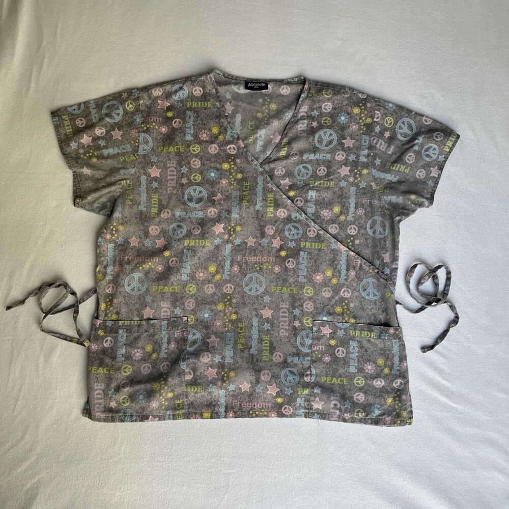 Absolute Gray "Pride Peace Freedom" Scrub Top Size 2XL Box 4